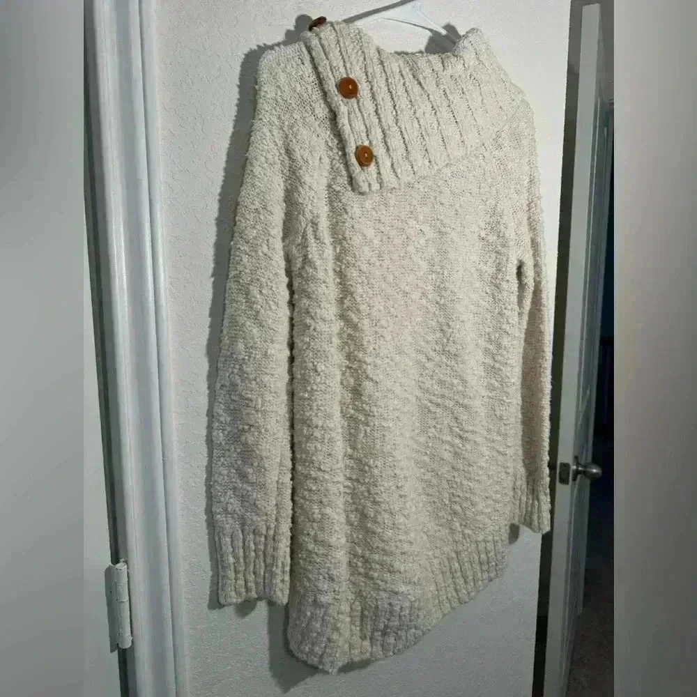 Anthropologie Moth Ivory Cream Cable Knit Button Cowl Neck Sweater Womens Size M - Picture 9 of 11